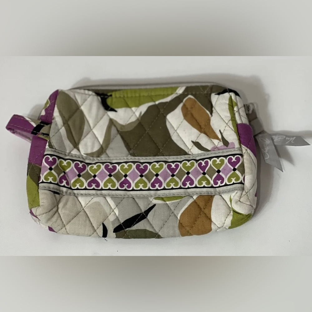 Vera Bradley Small Cosmetic Bag Portobello Road Floral Green Gray Make-Up Lined